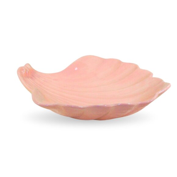 Handmade Peach Colored Ceramic Shell Shaped Trinket Dish For Jewelry Or Candy - Picture 1 of 7